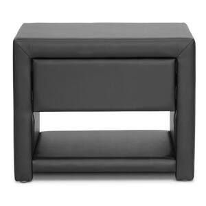 Massey 1-Drawer Glam Black Faux Leather Nightstand