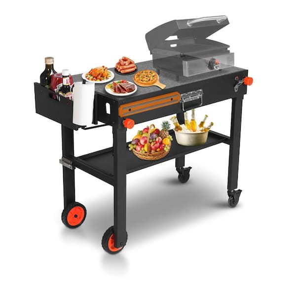 46.6 in. 3-Tier Outdoor Grill Cart with Folding Side Table and Locking Casters, Stainless Steel Mobile Prep Table