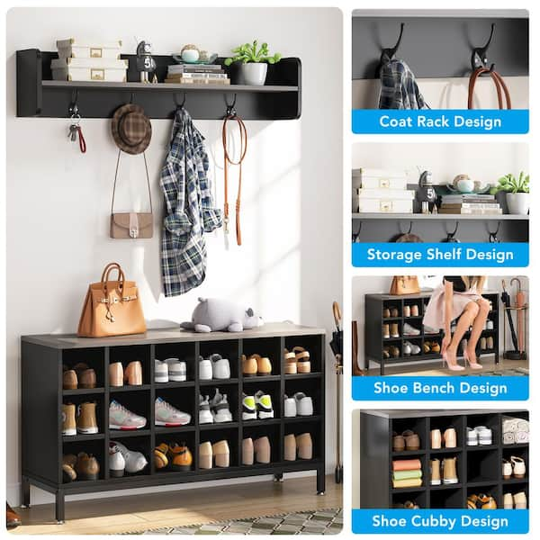 Shoe Bench, Modern Industrial Shoe Rack, Sturdy Shoe Organizer