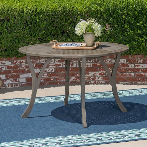 Noble House Hermosa Gray Round Wood Outdoor Dining Table