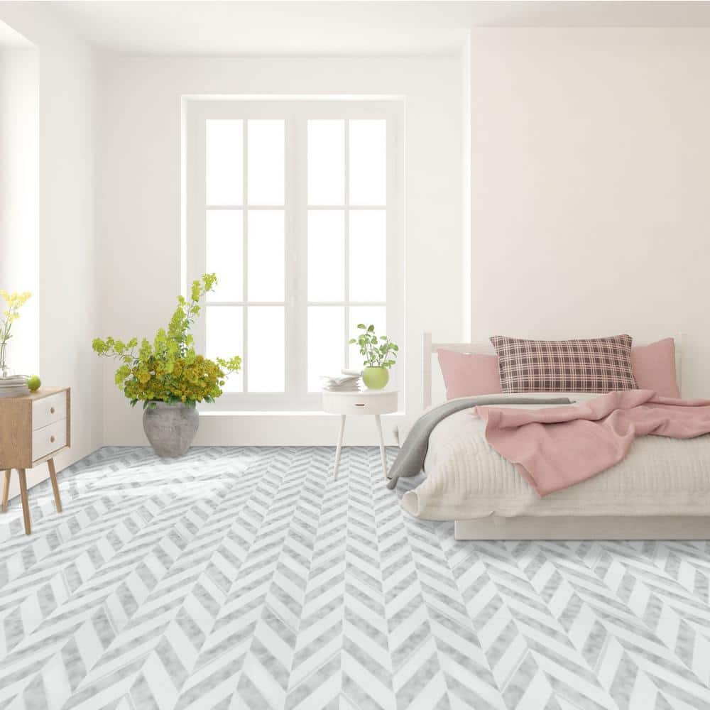 Chevron Pattern Self-Adhesive Vinyl Floor Tiles 12x12 - 20 Pack