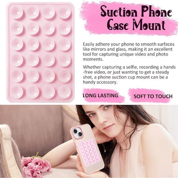 OBJLGEV Silicone Suction Phone Case Mount Adhesive Accessory Hands-Free Mirror Shower Holder for Selfies Tiktok Light Pink
