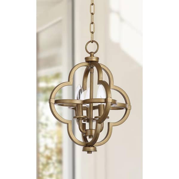 Mila 3-Light Gold Quatrefoil Cage Hanging Pendant Lighting