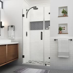 Nautis XL 32.25 - 33.25 in. W x 80 in. H Hinged Frameless Shower Door in Matte Black with Clear StarCast Glass