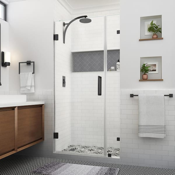 Aston Nautis XL 39.25 - 40.25 in. W x 80 in. H Hinged Frameless Shower Door in Matte Black with Clear StarCast Glass