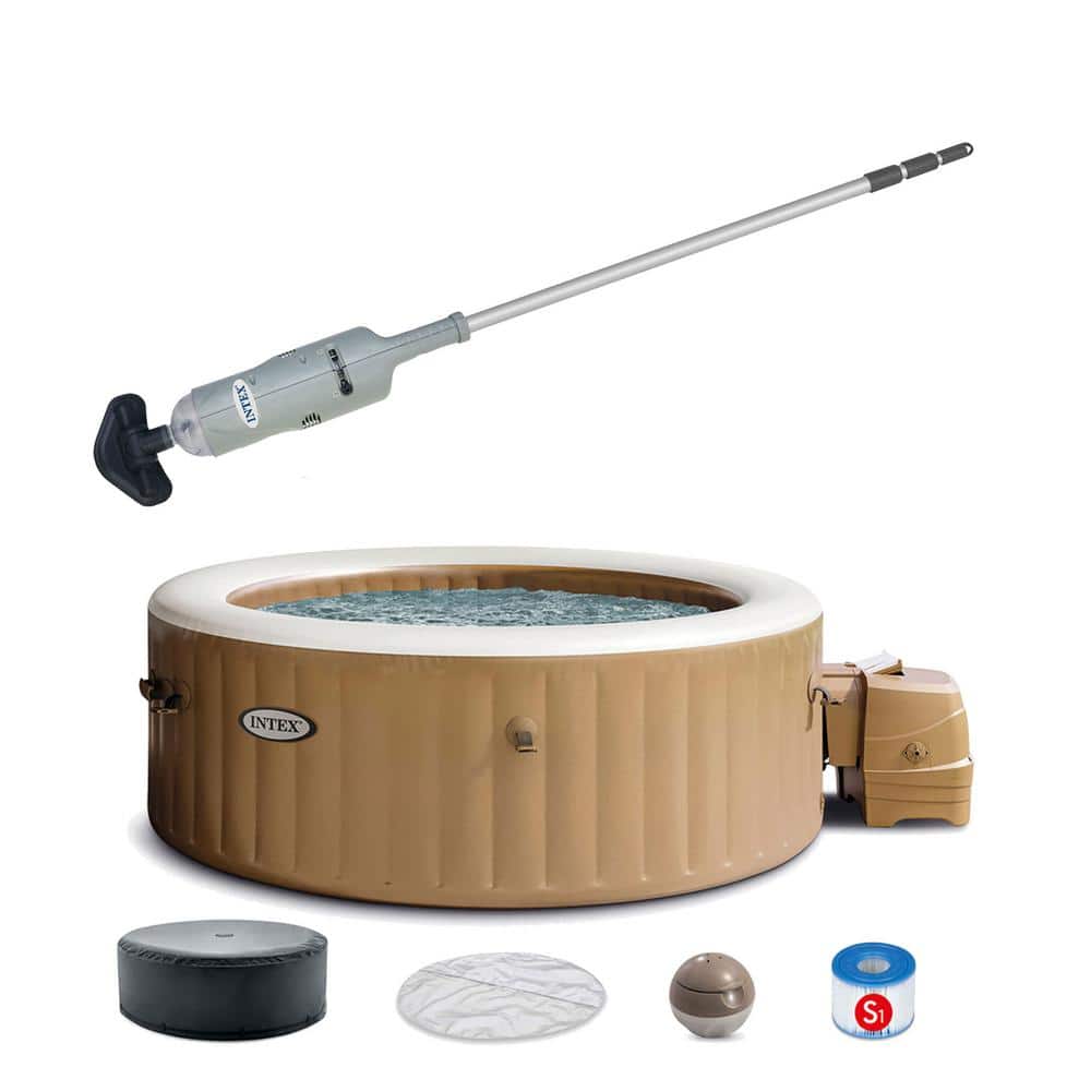 Intex Handheld Vacuum Pool Vacuum with 4-Person Inflatable Hot Tub in ...