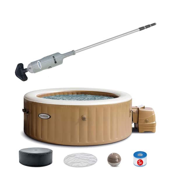 Handheld Vacuum Pool Vacuum with 4-Person Inflatable Hot Tub in Sahara Tan