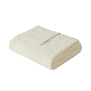 Cozy Knit Throw Ivory Polyester 1-Piece 50 x 70 Throw Blanket