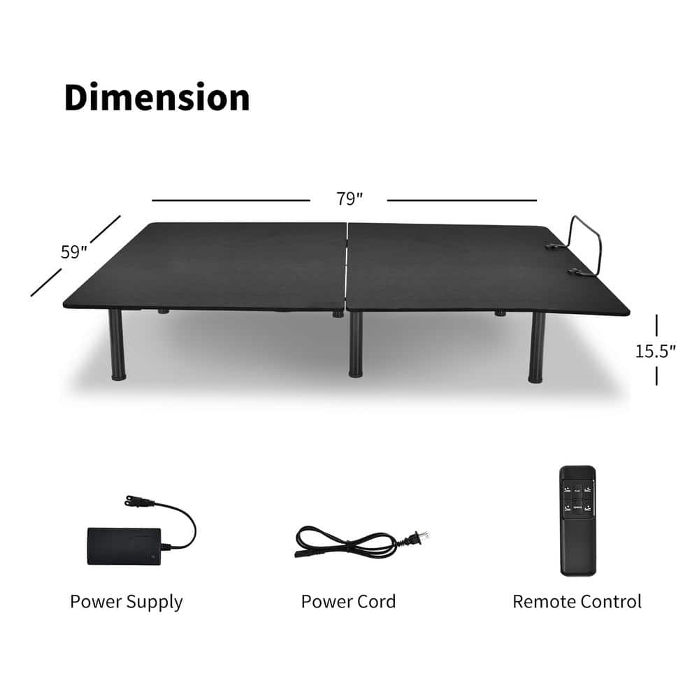 Queen Adjustable Black Metal Frame Bed Base with Remote Control