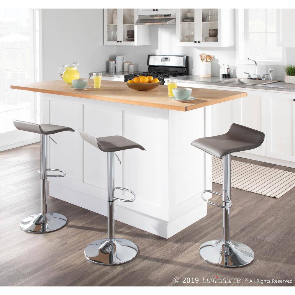 Gray Adjustable Swivel Barstool with Metal Base, Set of 2