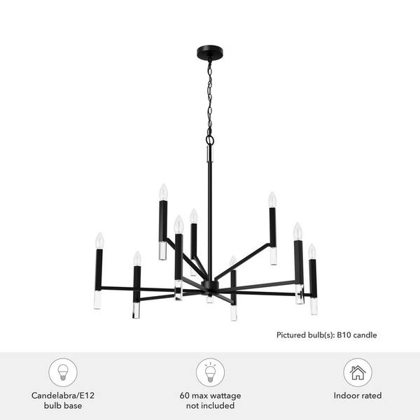 Hunter Sunjai 9-Light Matte Black Traditional Crystal Chandelier