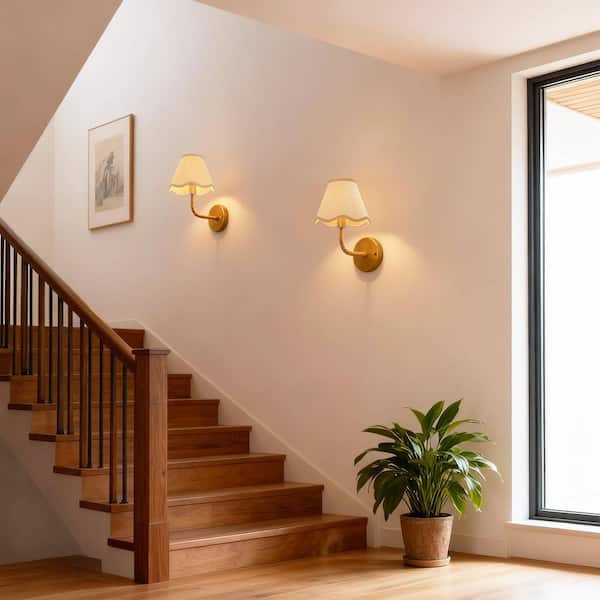 8 in. 1-Light Boho Rattan Wall Sconce with Rustic Gold Finish, Farmhouse Wall Mount Light Fixture, E12 Base