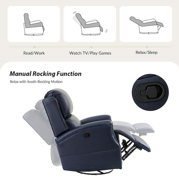 JAYDEN CREATION Felisa Navy Transitional Genuine Leather Recliner