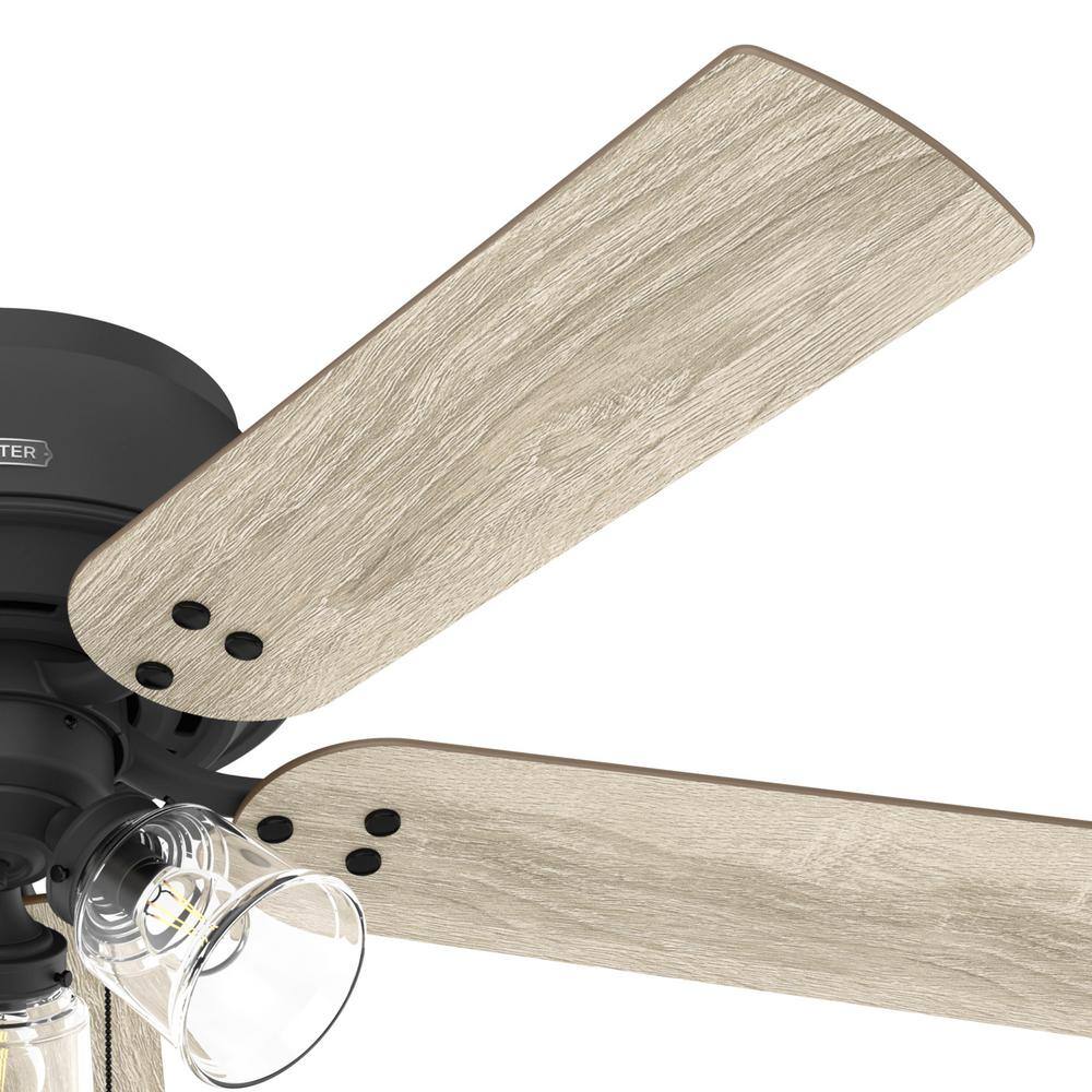 52" Matte Black and Wood Low Profile Ceiling Fan with LED Light