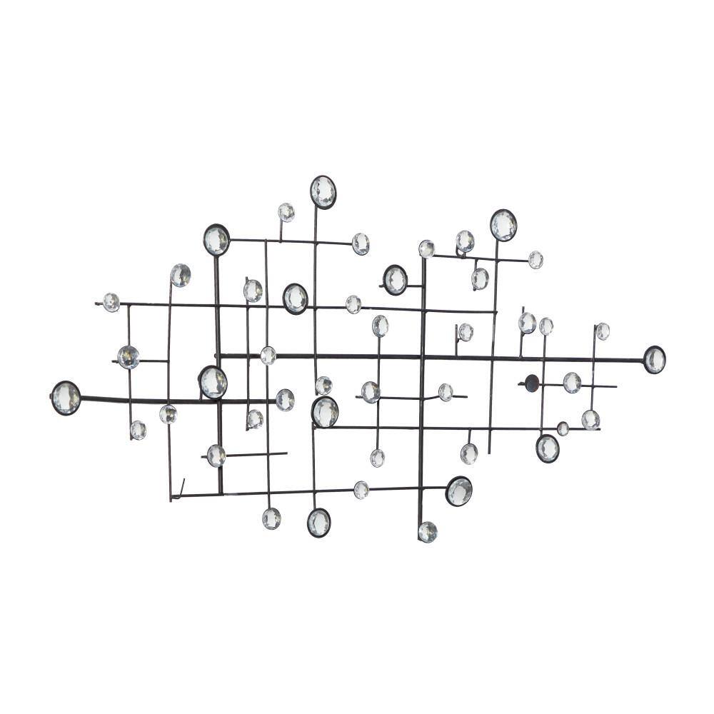 Silver Geometric Metal Wall Sculpture with Glass Beads