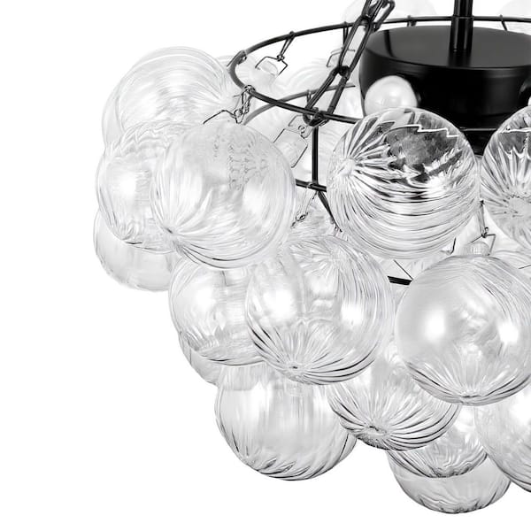 YANSUN 1-Light Black Bubble Ball Glass Integrated LED Chandelier