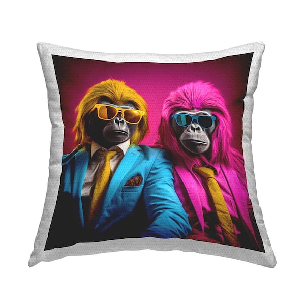 Stupell Industries Pink Fashion Apes Pink Square Outdoor Throw Pillow