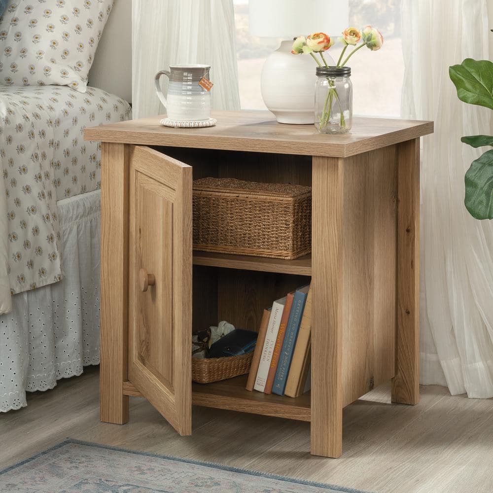 Timber Oak Farmhouse Engineered Wood Nightstand with Reversible Door