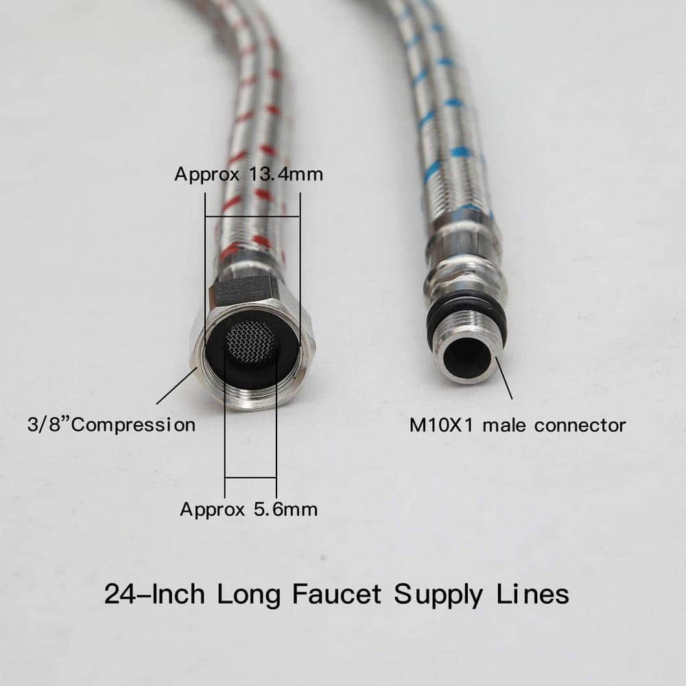 1 Pair 2 Pieces 24-Inch Braided Faucet Connector Male Female Stainless Steel Supply Hose 3/8-Inch Stainless Steel Female Compression