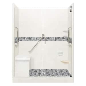 Newport Freedom Grand Hinged 30 in. x 60 in. x 80 in. Center Drain Alcove Shower Kit in Natural Buff and Chrome Hardware