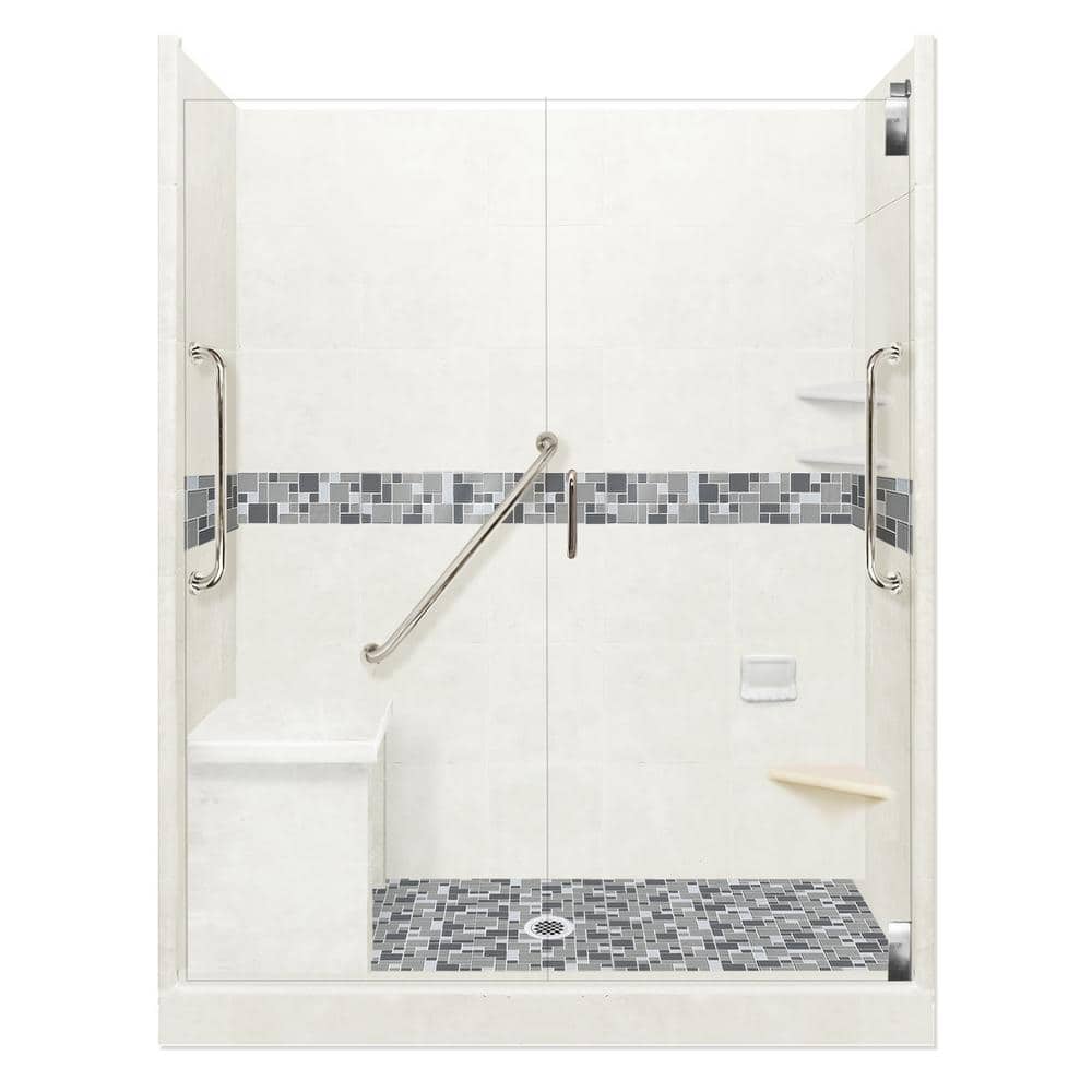 Newport Freedom Grand Hinged 36 in. x 60 in. x 80 in. Center Drain Alcove Shower Kit in Natural Buff and Chrome Hardware price history on PriceWatchPro
