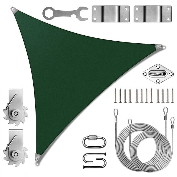 Super Ring 30 ft. x 30 ft. x 30 ft. Triangle Sun Shade Sail with Winch Kit-Green