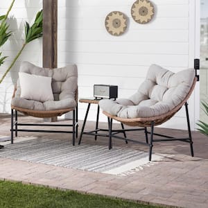 Natural 3-Piece Wicker Conversation Set with Papasan Chairs with Natural Cushions