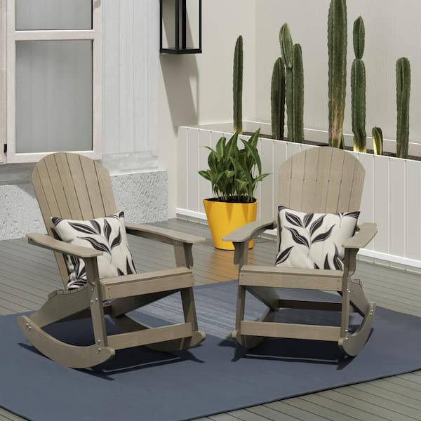 WESTIN OUTDOOR Vineyard Taupe HIPS Plastic Outdoor Patio Adirondack Rocking Chair (Set of 2)