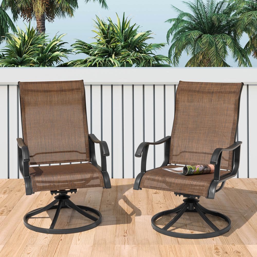 Nuu Garden Patio Dining Chairs  Swivel Patio Sling Chairs Set of 2 All-Weather Textilene Outdoor Chairs with Iron Frame for Outdoor Lawn Garden Backyard  Brown