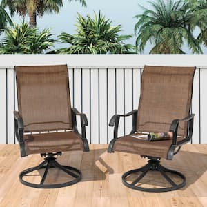 Brown Textilene and Metal Outdoor Dining Chairs with Swivel Design (2-Pack)