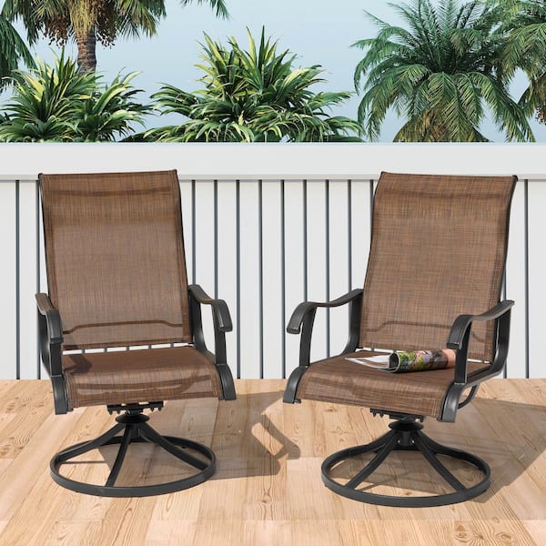 Brown Textilene and Metal Outdoor Dining Chairs with Swivel Design (2-Pack)