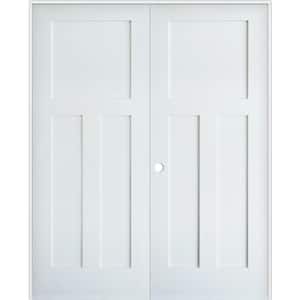 60 in. x 96 in. Craftsman Shaker 3-Panel Right Handed MDF Solid Core Primed Wood Double Prehung Interior French Door