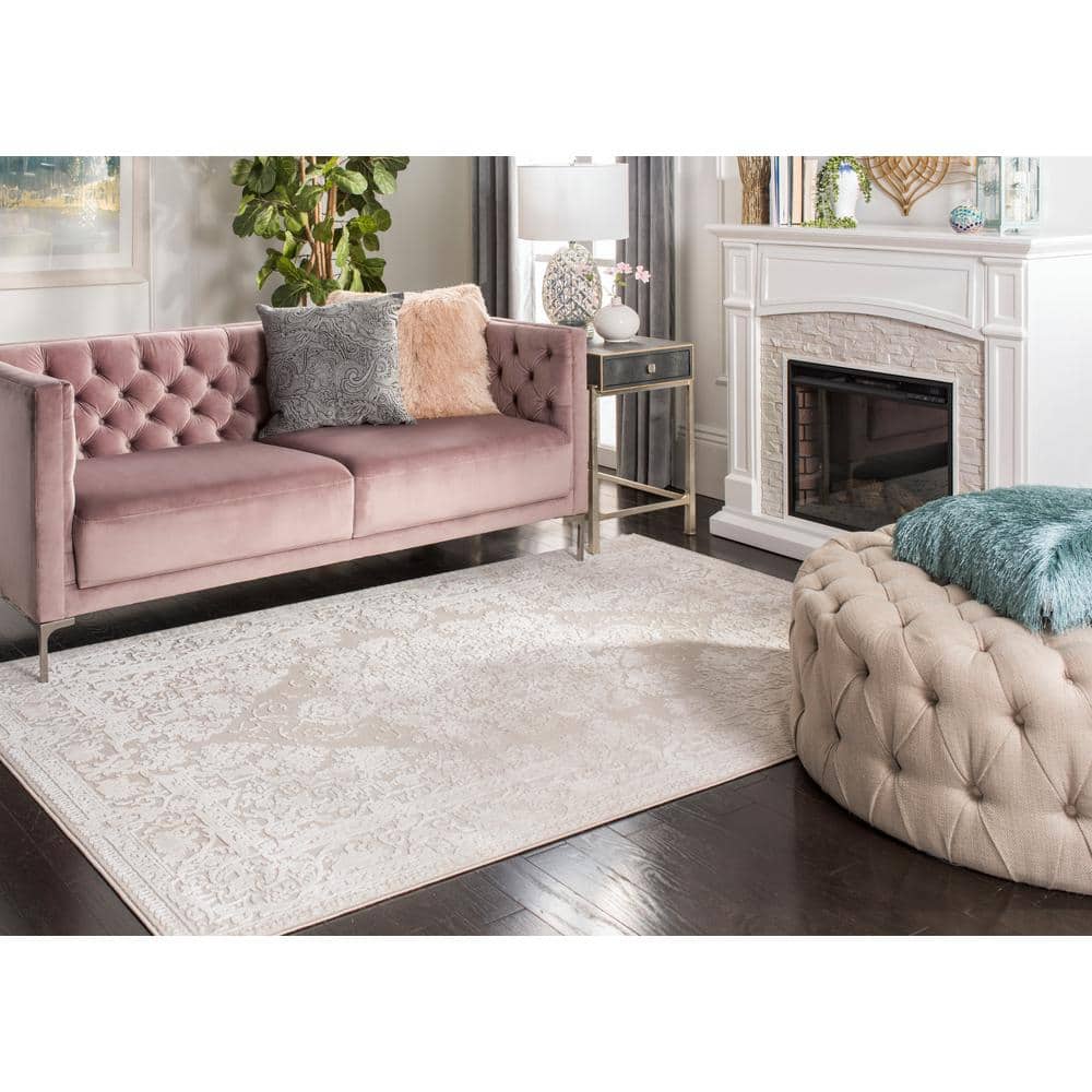 Ivory Rectangular Synthetic Easy Care Area Rug