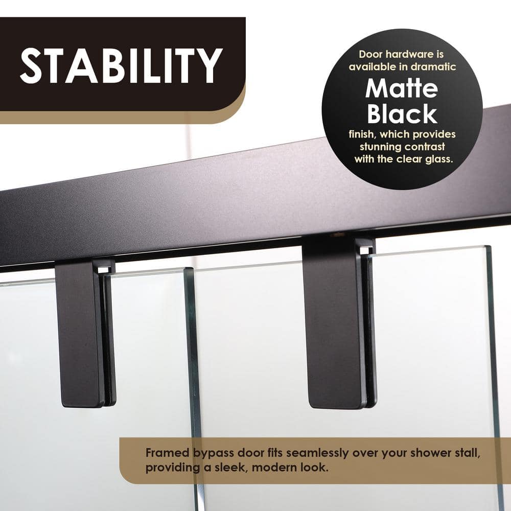 Caspar 60" Matte Black Clear Glass Frameless Tub Door