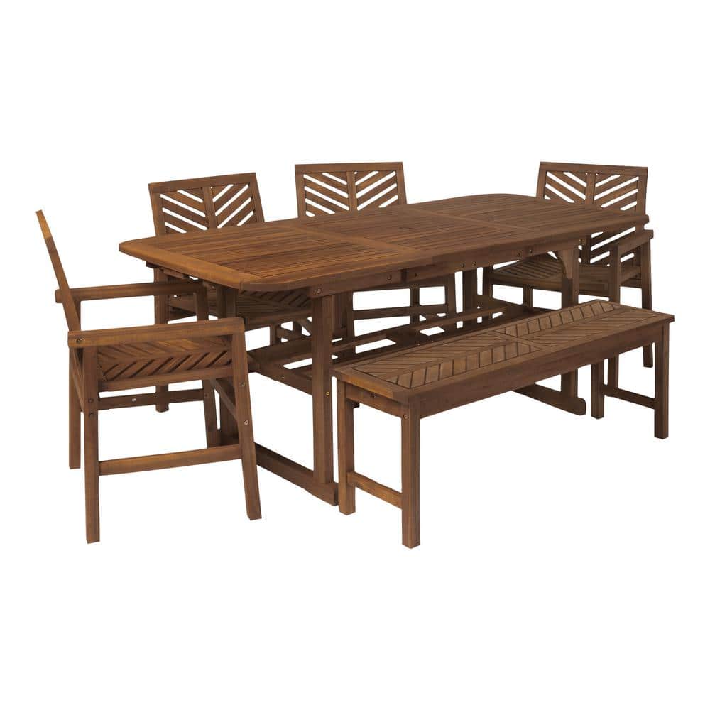 Dark Brown 6-Piece Extendable Wood Outdoor Patio Dining Set
