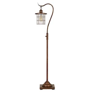 59.5 in. Rust 1 Dimmable (Full Range) Standard Floor Lamp for Living Room with Glass Drum Shade