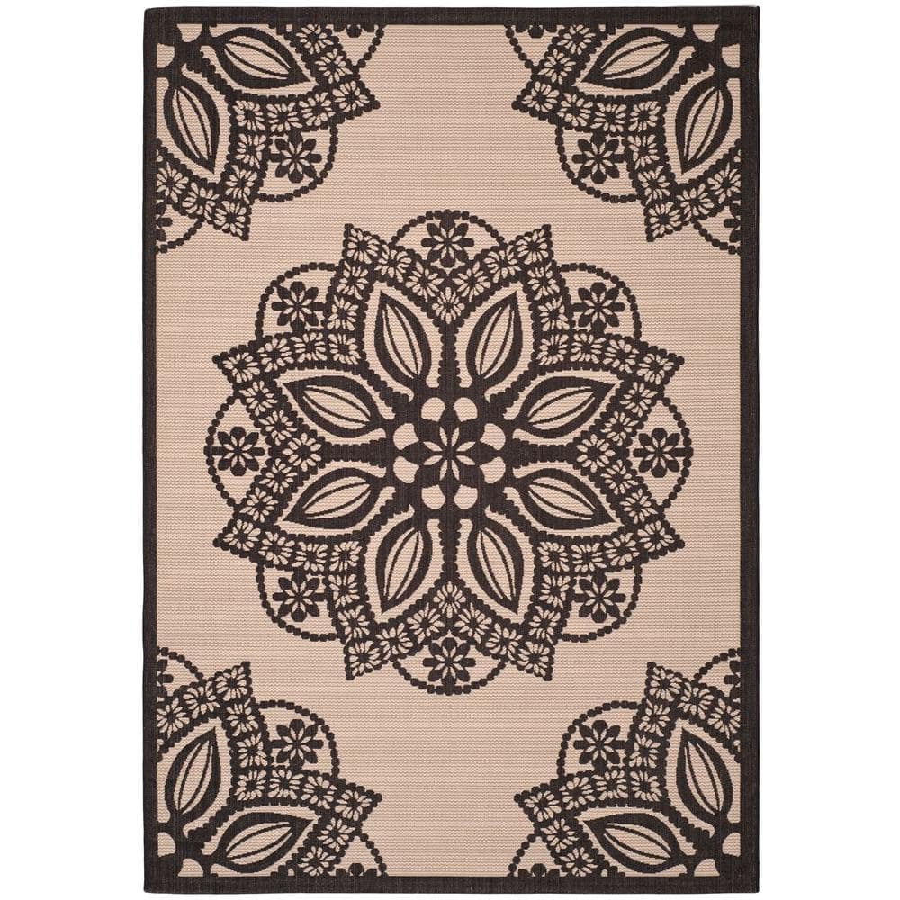 Beige and Black Easy-Care Synthetic Rectangular Rug
