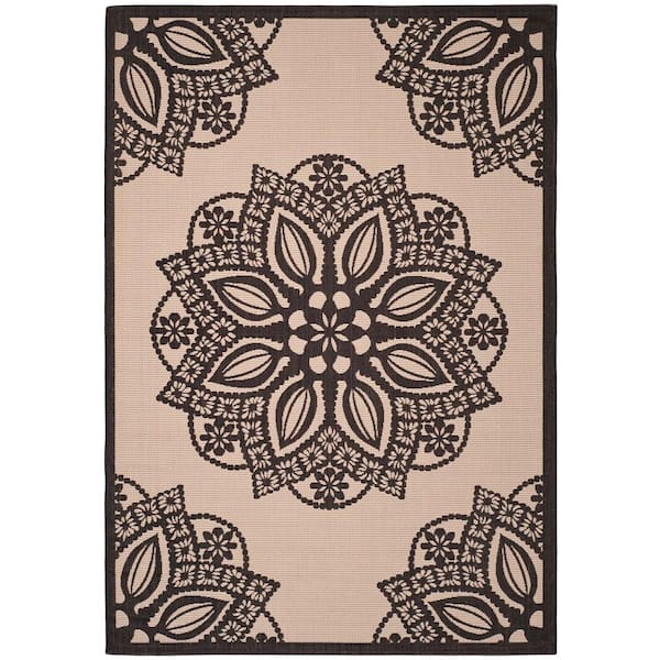 SAFAVIEH Courtyard Beige/Black 4 ft. x 6 ft. Border Indoor/Outdoor Patio  Area Rug