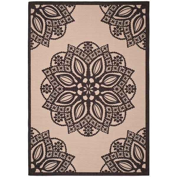 SAFAVIEH Courtyard Beige/Black 7 ft. x 10 ft. Border Indoor/Outdoor Patio  Area Rug