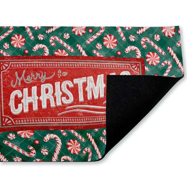 Vintage Christmas Candies Red 18 in. x 30 in. Polyester Non-Slip Outdoor Door Mat