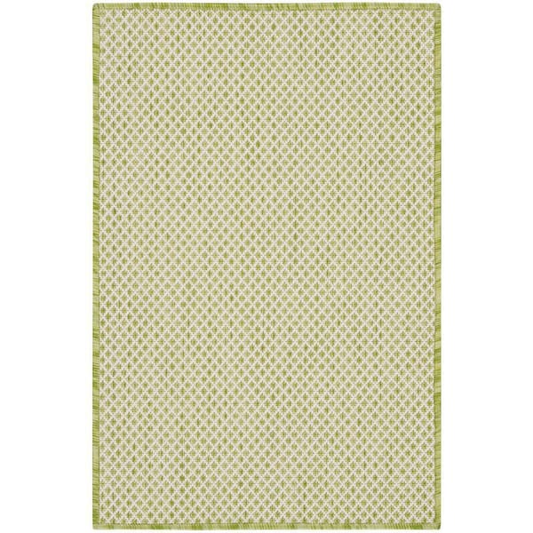 Courtyard Ivory Green 2 ft. x 3 ft. Geometric Contemporary Indoor/Outdoor Patio Kitchen Area Rug