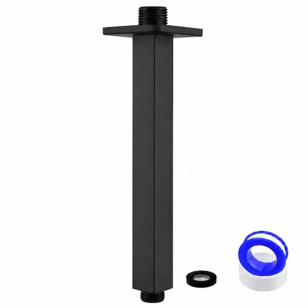 8 in. Matte Black Ceiling Mounted Square Stainless Steel Shower Arm with Flange for Rain Shower Head