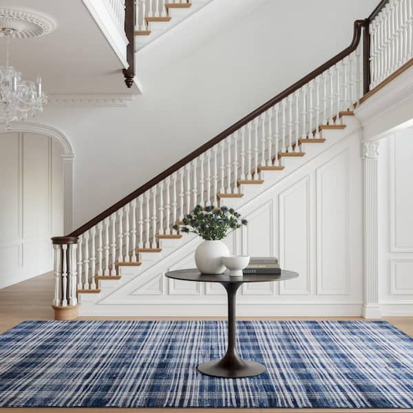 Denim Plaid Machine Washable Blue 3 ft. x 5 ft. Indoor Area Rug