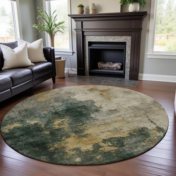 Mayfield Premium Machine Washable Abstract AMF1072 Fern 8 ft. x 8 ft. Round Rug