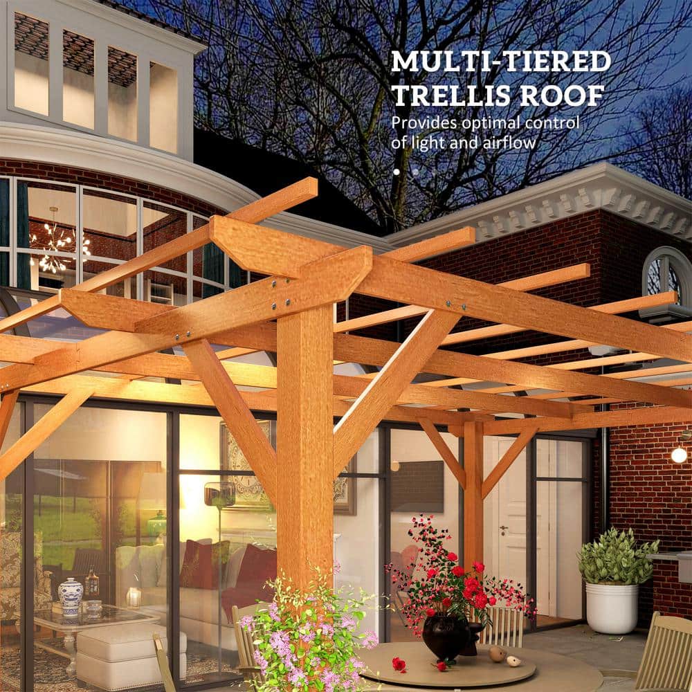 Large Dark Brown Fir Wood Outdoor Pergola with Canopy