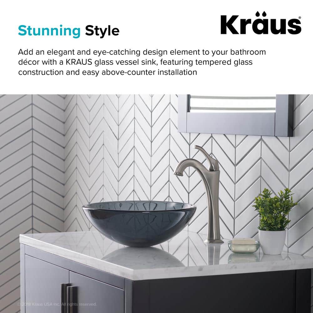 Clear Black Tempered Glass Circular Vessel Bathroom Sink