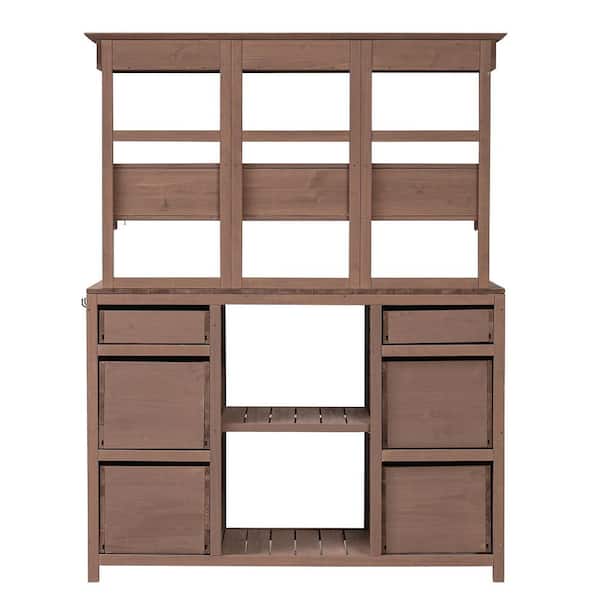 AUTMOON 65.7 in. Wood Outdoor Potting Bench Table, Brown