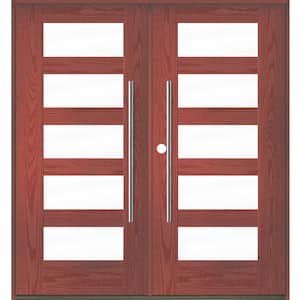 Faux Pivot 72 in. x 80 in. Right-Active/Inswing 5 Lite Clear Glass Redwood Stain Double Fiberglass Prehung Front Door
