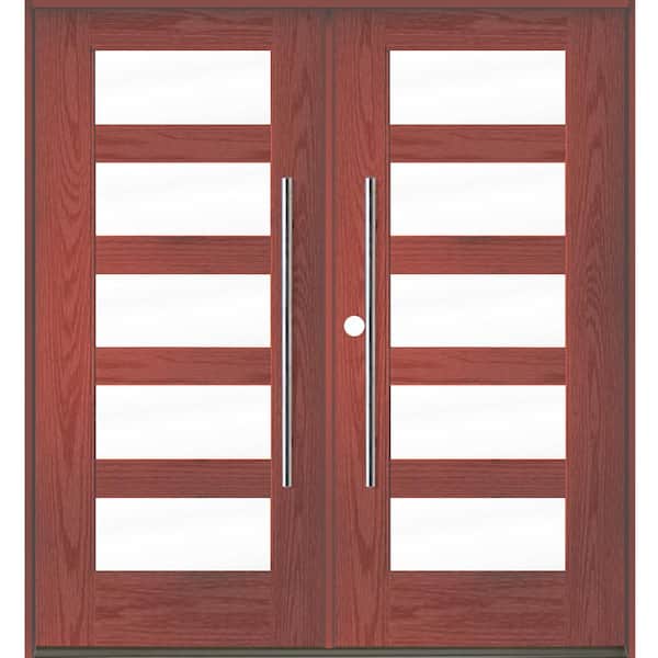 Krosswood Doors Faux Pivot 72 in. x 80 in. Right-Active/Inswing 5 Lite Clear Glass Redwood Stain Double Fiberglass Prehung Front Door