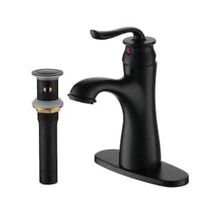 1.2 GPM Single Handle Single Hole Bathroom Faucet with Deckplate Included and Drain Kit Included in Matte Black